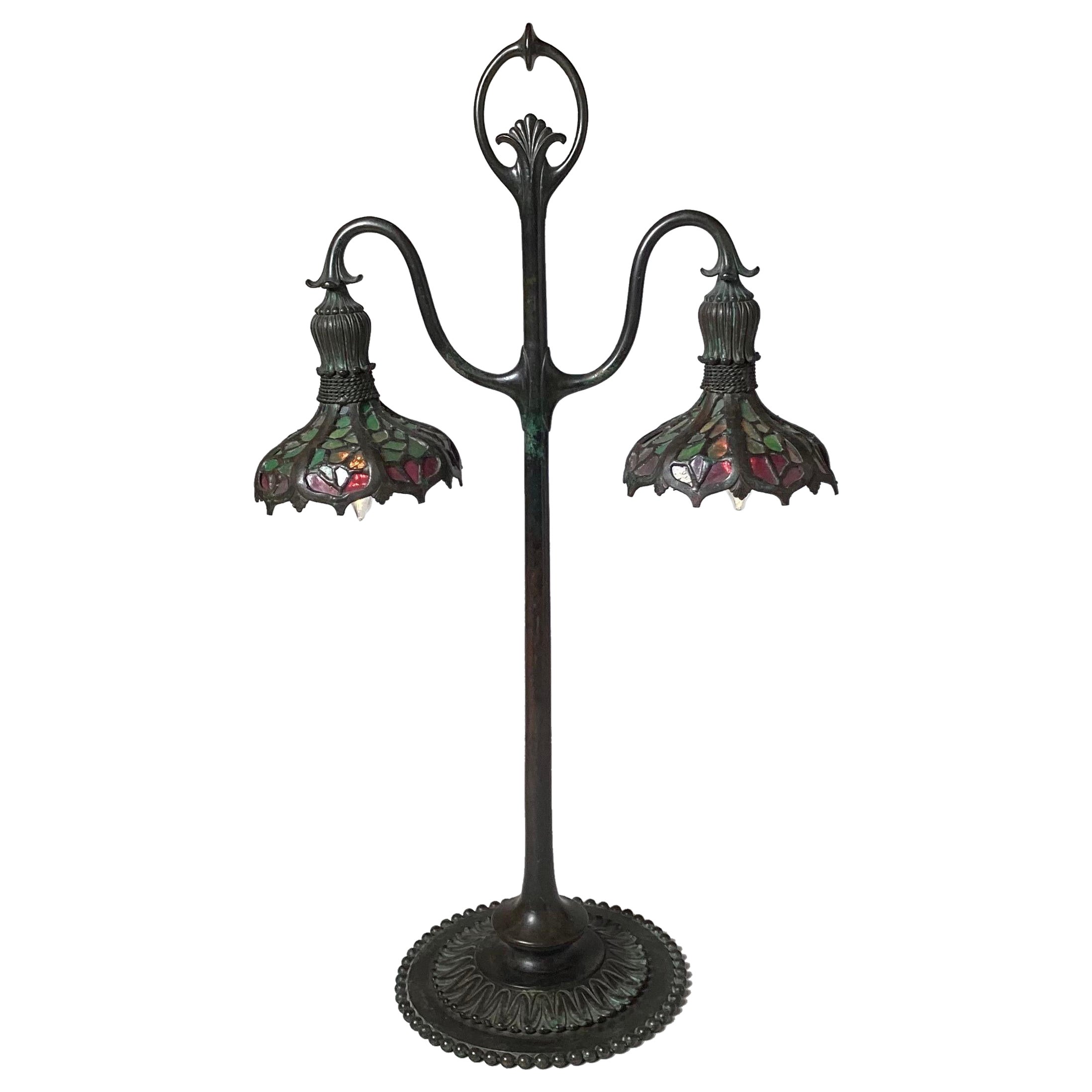 Rare Double Student Lamp in Bronze, Retributed to Bigelow and Kennard For Sale