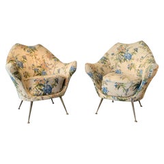 Elegant Pair of 1940's Italian Brass Leg Lounge Chairs