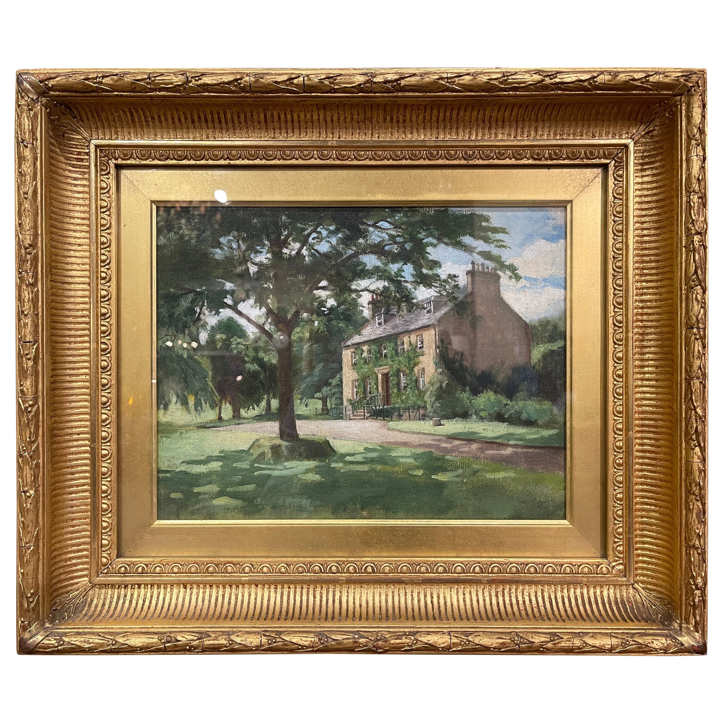 19th Century French, Pastoral Pastel Painting in Carved Gilt Frame For Sale