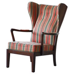 Vintage Danish Modern 1950s Highback Lounge Wing Chair Attributed to Fritz Hansen