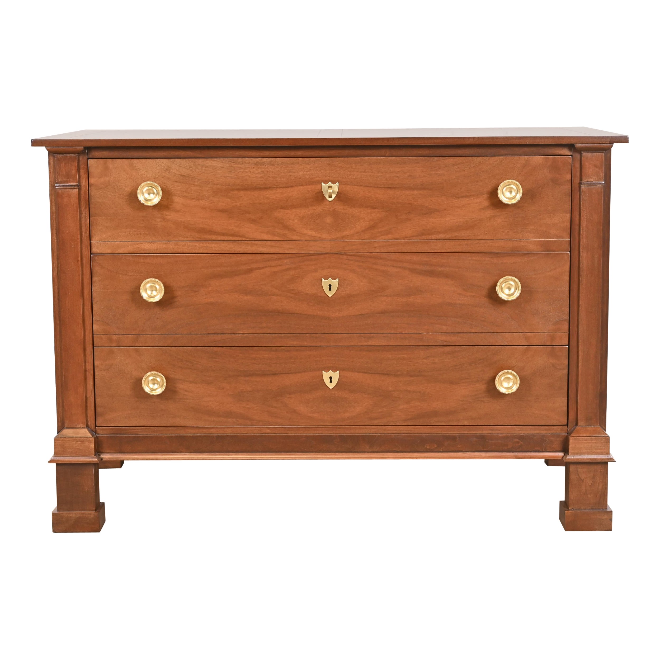 Baker Furniture French Empire Walnut and Burl Wood Chest of Drawers, Refinished