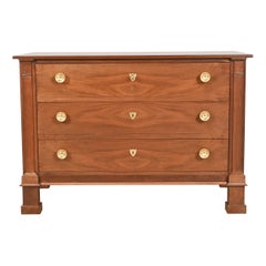 Baker Furniture French Empire Walnut and Burl Wood Chest of Drawers, Refinished