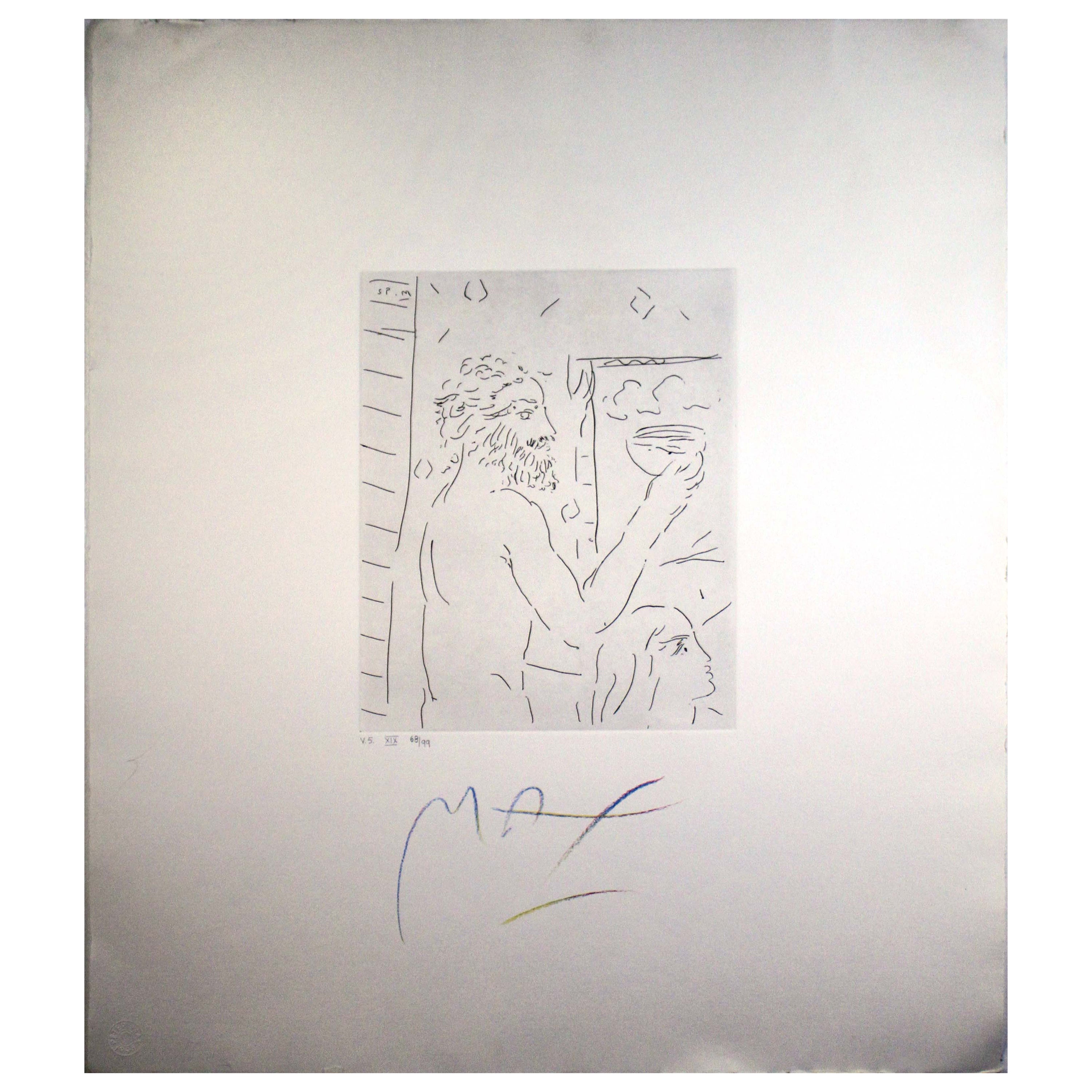 Peter Max Homage to Picasso Volume 5 Etching XVII 1993 Signed 68/99 Unframed For Sale