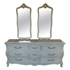 Retro Hickory Furniture French Louis XV Style French Blue Marble Top Dresser