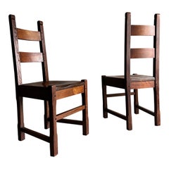 Set of 2 Brutalist Solid Oak Dining Chairs, Netherlands, 1970s