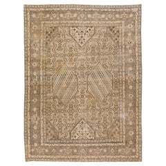 1900's Antique  Persian Tabriz Brown Wool Rug with Allover Pattern