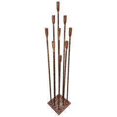 Vintage Brutalist Iron Floor Candelabra in the manner of Harry Bertoia