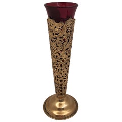 Antique Dominick & Haff 1898 Vermeil Gilt Sterling Silver Vase with Glass Liner