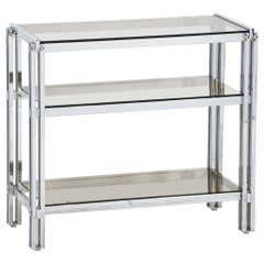 Mid-Century Three-Tier Console Table of Chrome and Smoked Glass from France