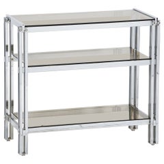 Dreistöckiger Konsolentisch aus Chrom und Rauchglas aus Frankreich aus der Mitte des Jahrhunderts