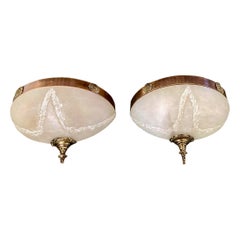 Pair Half Moon French XVI Alabaster Wall Sconces