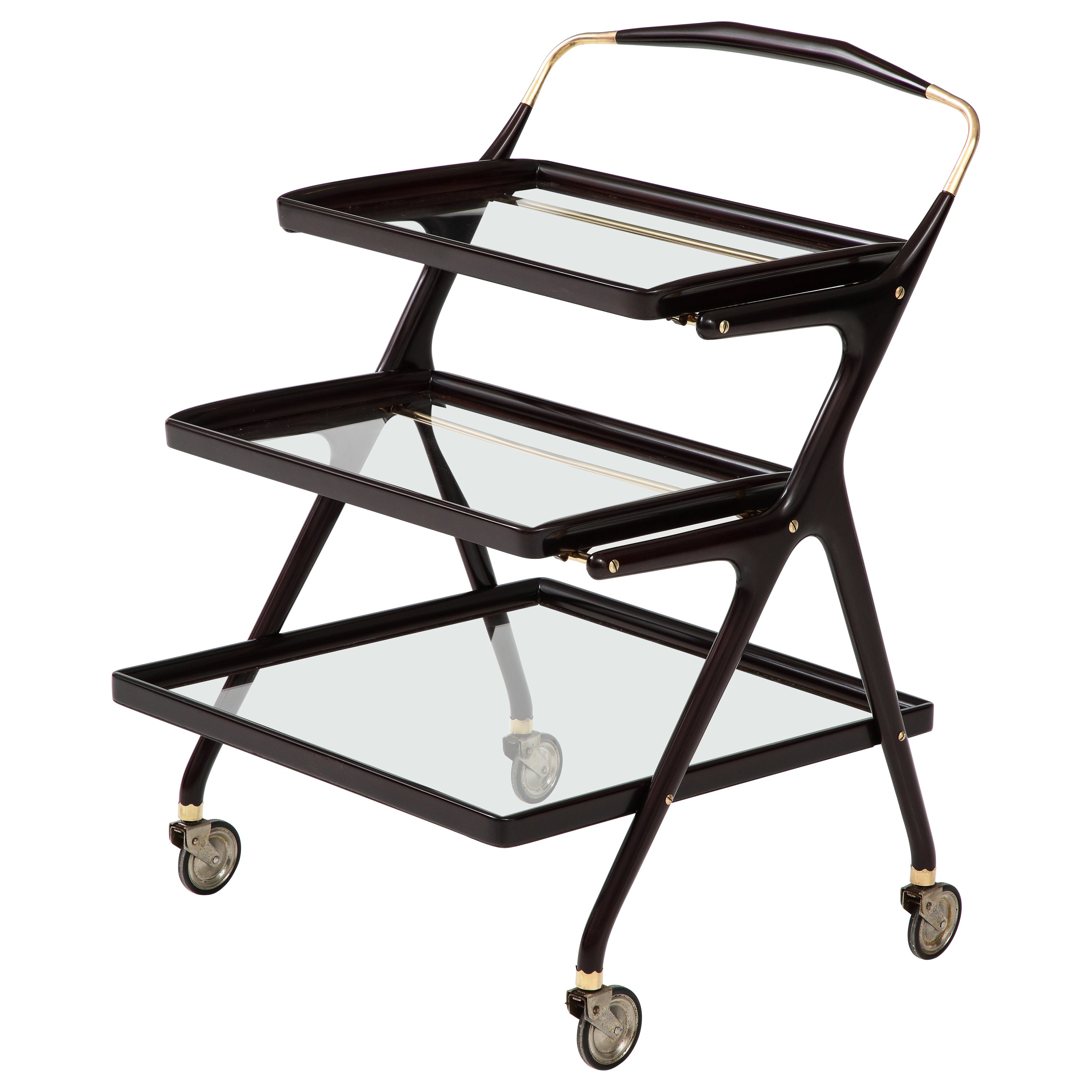 Cesare Lacca Modernist 3 Tier Bar Cart For Sale