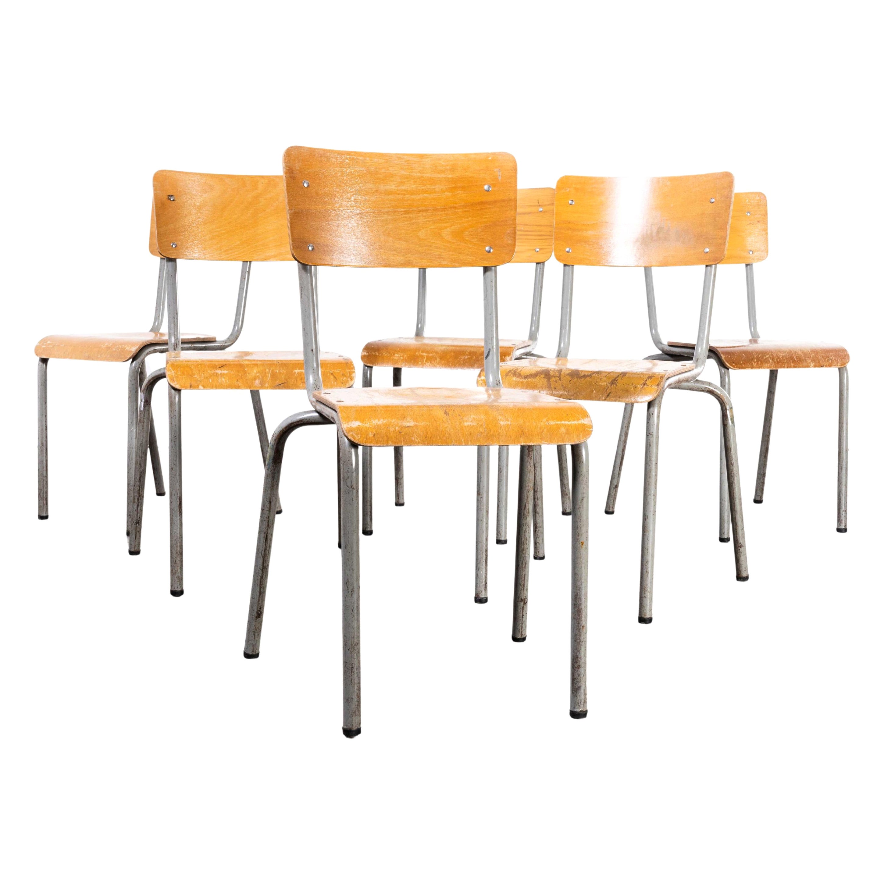 1960’s French Mullca Simple Stacking Dining Chairs Model 511 Grey Silver Lar For Sale at 1stDibs