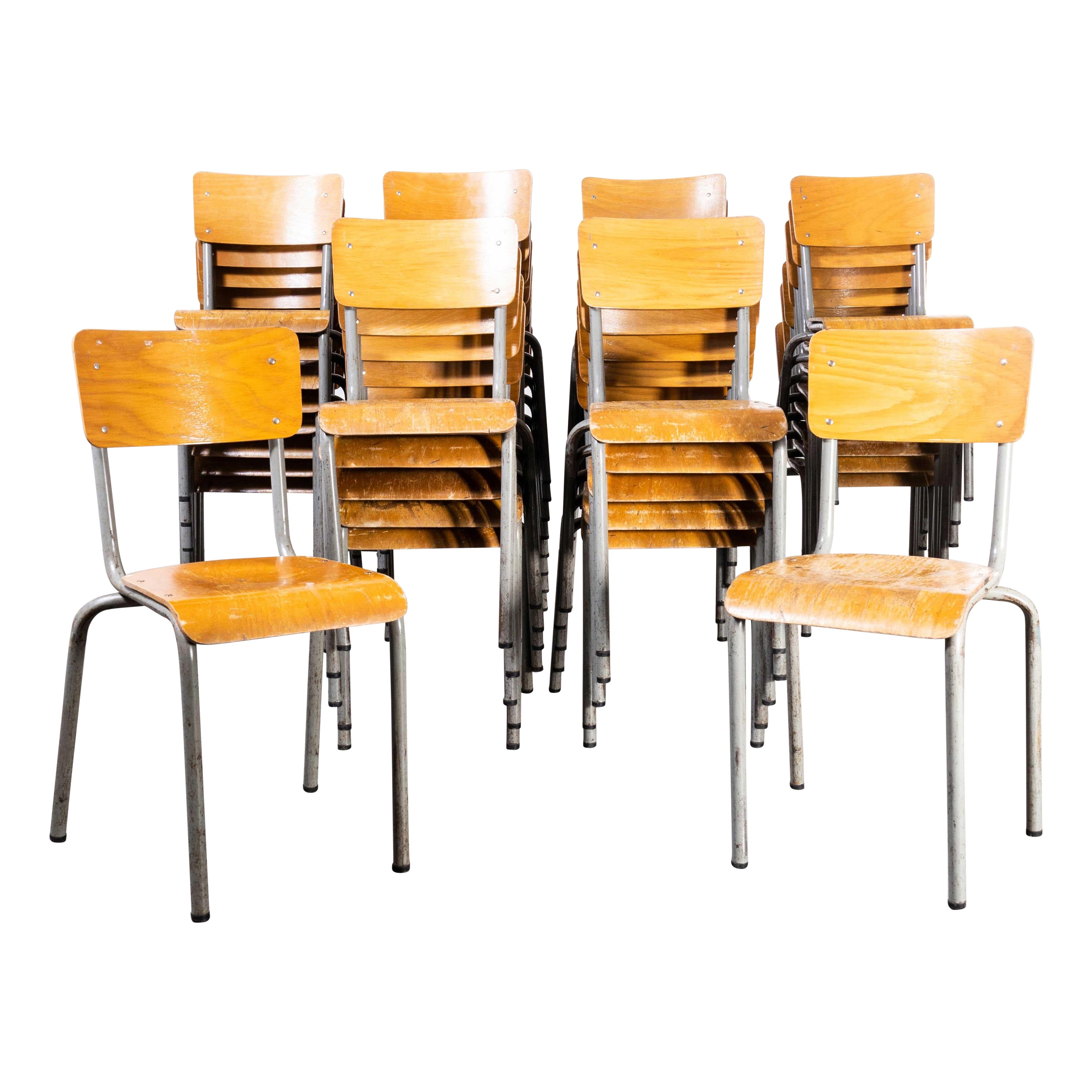 1960’s French Mullca Simple Stacking Dining Chairs Model 511 Grey Silver Set For Sale at 1stDibs