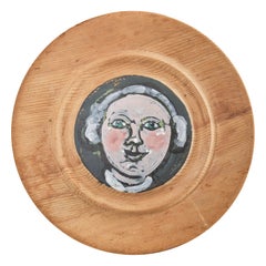 Ira Yeager Folk Art Portrait Painting on Spruce Plate