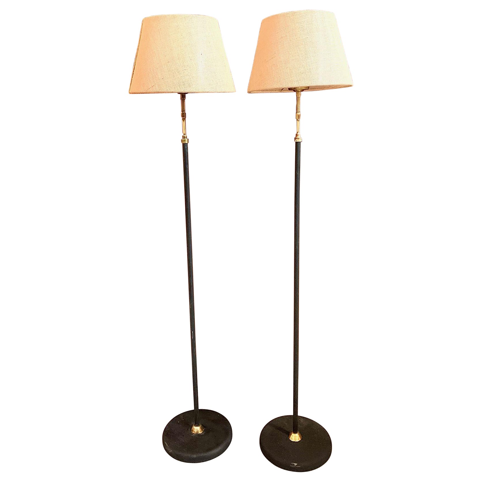 Pair of Swedishs Mid Century Metal and Brass Floor Lamps For Sale