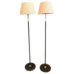 Pair of Swedishs Mid Century Metal and Brass Floor Lamps