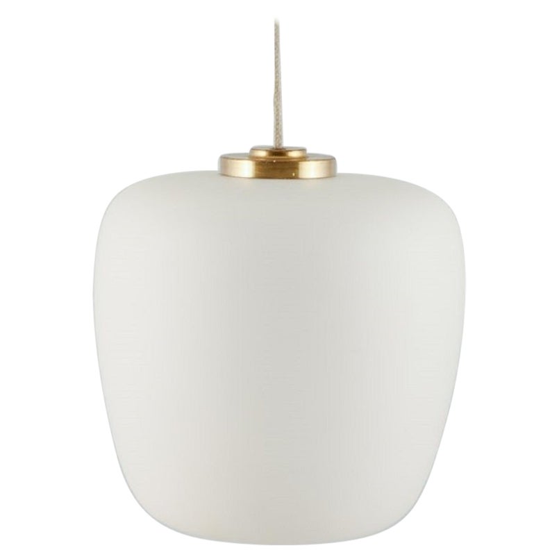 Fog & Mørup Pendant in Frosted Opal Glass with Brass Mounting, Mid-20th C For Sale