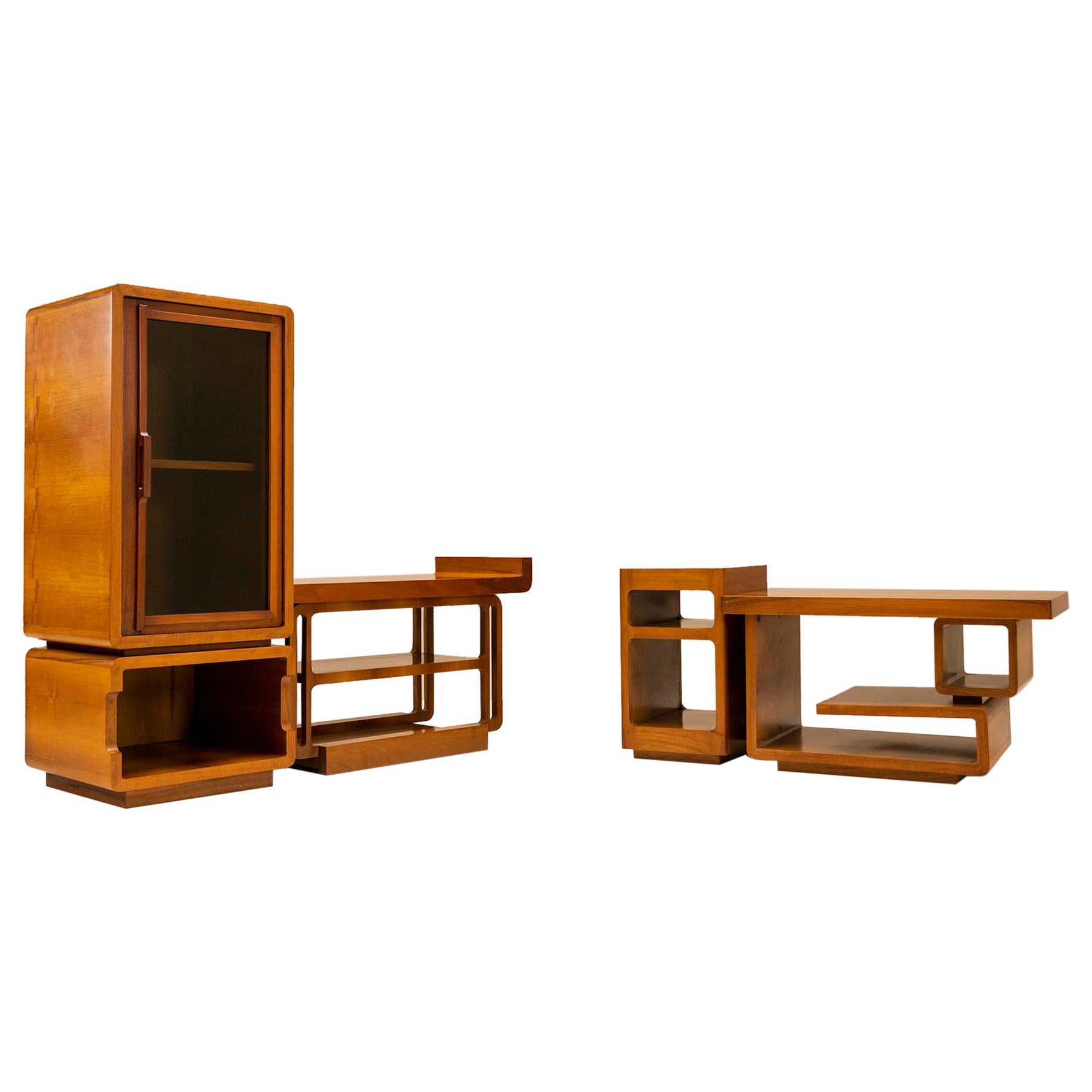 Modernist Showcase Cabinet and Coffee Table in Walnut, Italy, 1960s