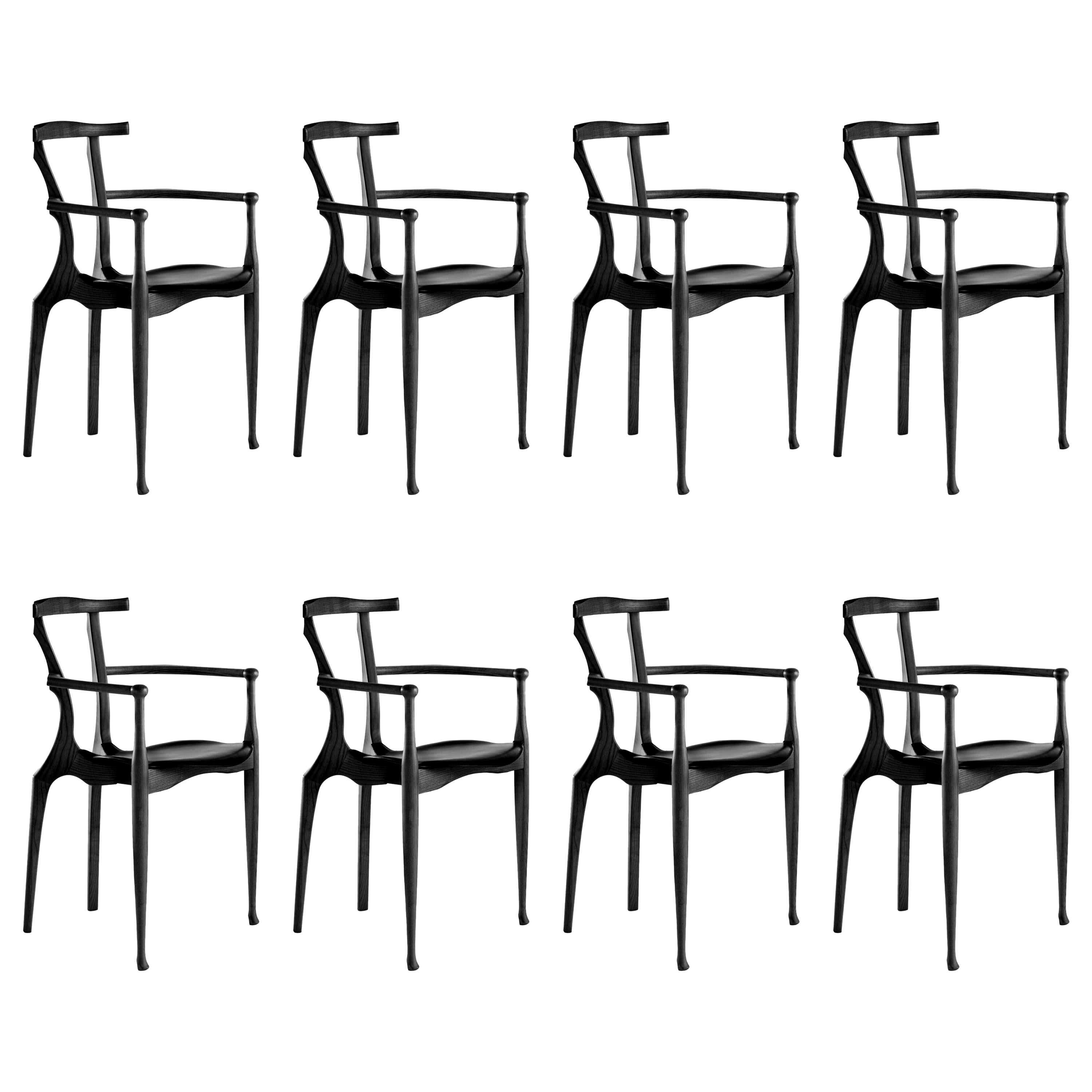Ensemble de 8 chaises Gaulino noires par Oscar Tusquets 