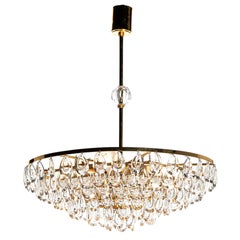 Retro 1960's Gilded Brass and Faceted Crystal Palwa Chandelier