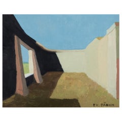 Evert Färhm, Listed Swedish Artist, Modernist Landscape with Building