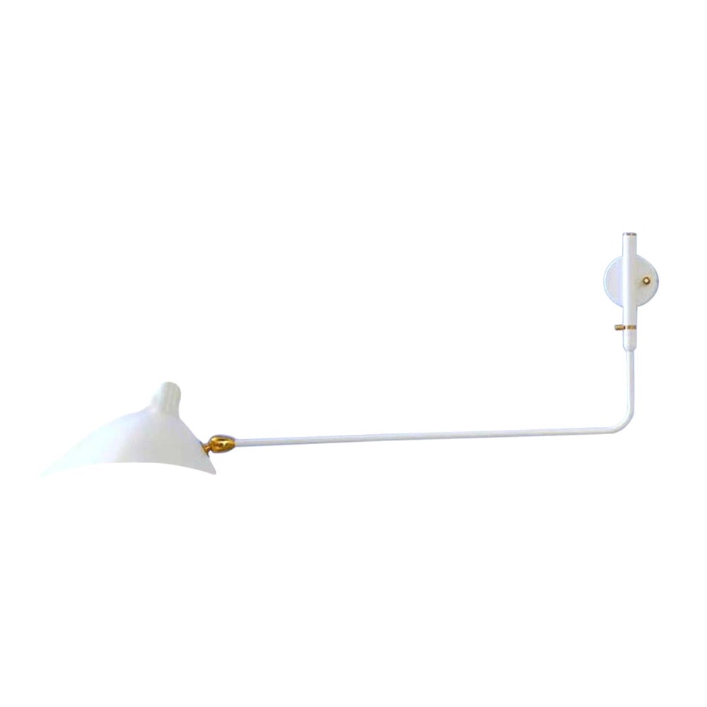 Serge Mouille Mid-Century Modern White One Rotating Straight Arm Wall Lamp For Sale