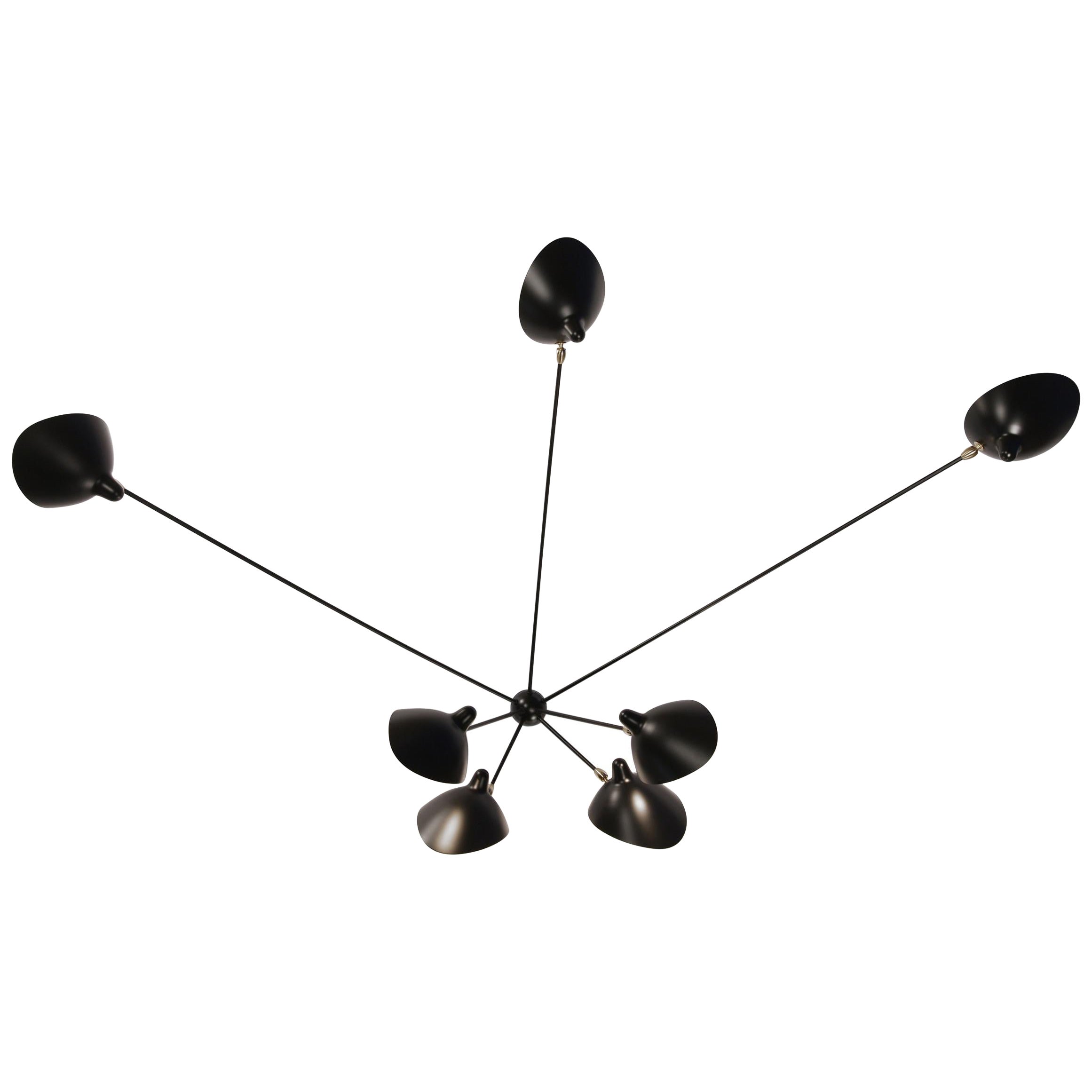 Serge Mouille Mid-Century Modern Black Seven Fixed Arms Spider Wall Ceiling Lamp For Sale