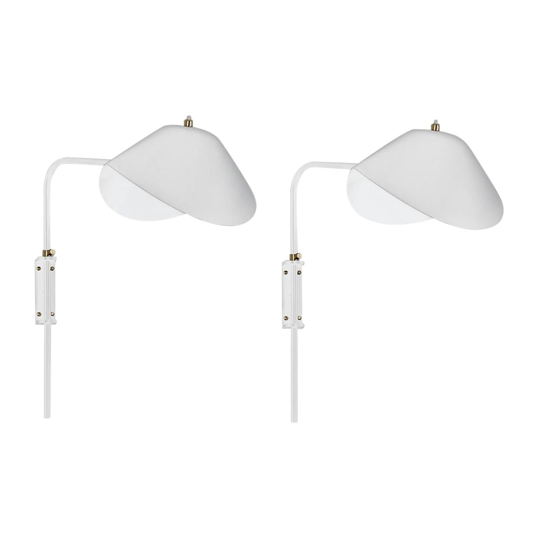 Serge Mouille Mid-Century Modern White Anthony Wall Lamp Whit Fixing Bracket Set For Sale