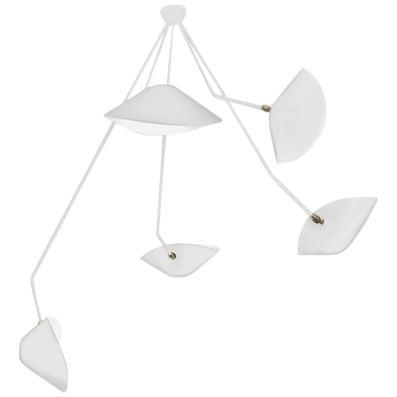 Serge Mouille Modern White Five Curved Fixed Arms Spider Ceiling Lamp For Sale