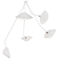 Serge Mouille Modern White Five Curved Fixed Arms Spider Ceiling Lamp