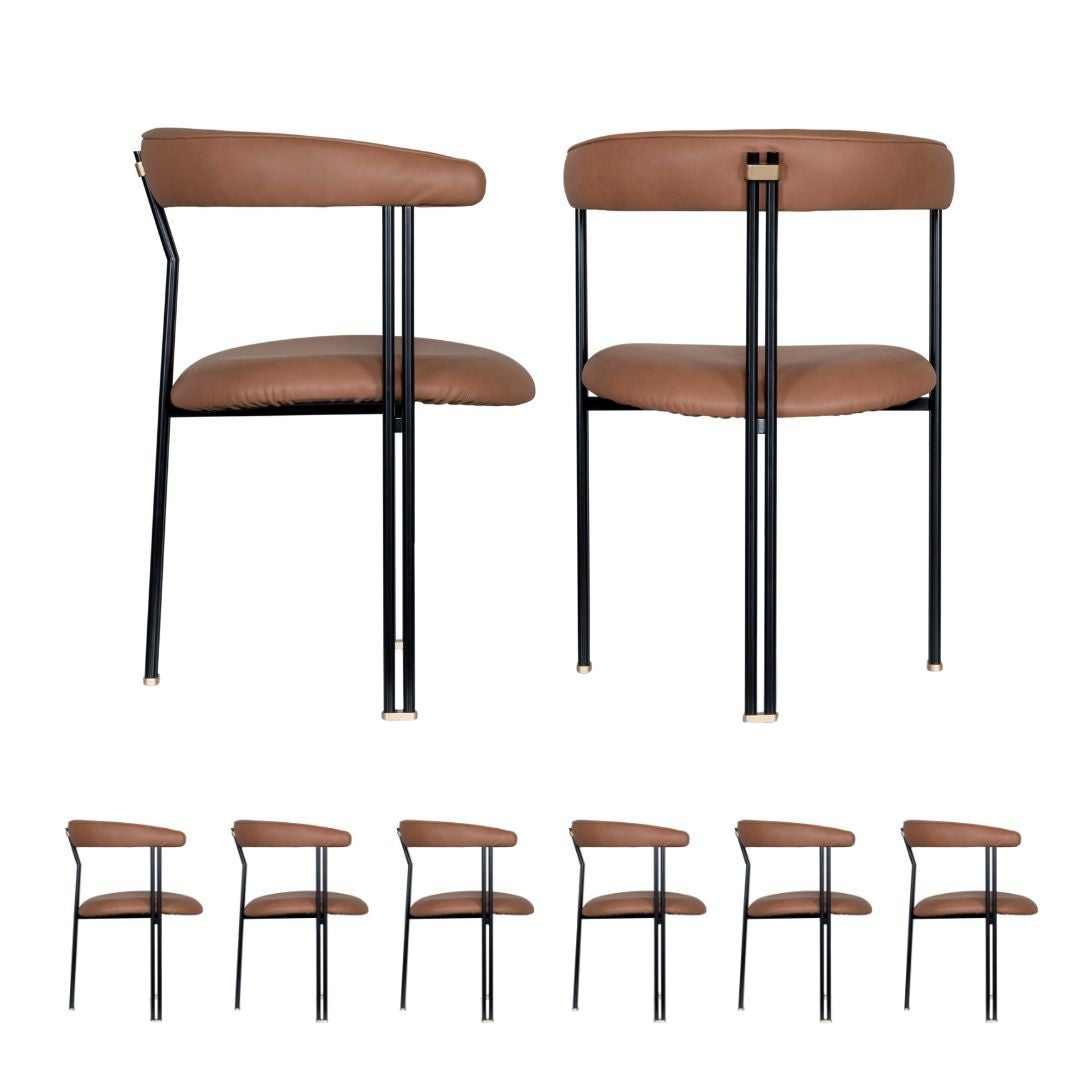 Modern Maia Leather Dining Chairs Set/6, Handmade in Portugal by Greenapple For Sale