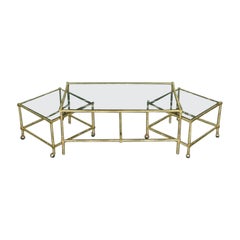 Vintage Hollywood Regency Golden Bamboo Coffee Table & Side Tables on Castors