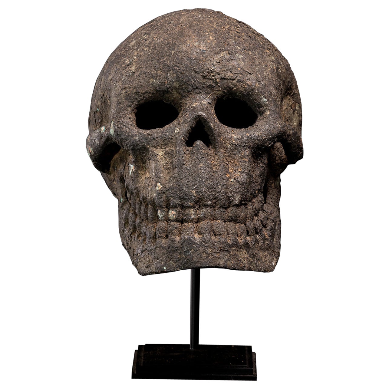 Lifesize 19 Th C Bronze Momento Mori Cast of a Human Skull.French Collection