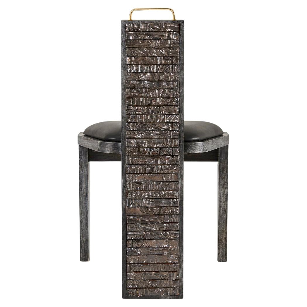 The Moderns Luxury, Handmade Ceramic, Ceruse Oak & Black Leather Dining Chair (Chaise de salle à manger en céramique, chêne cérusé et cuir noir)
