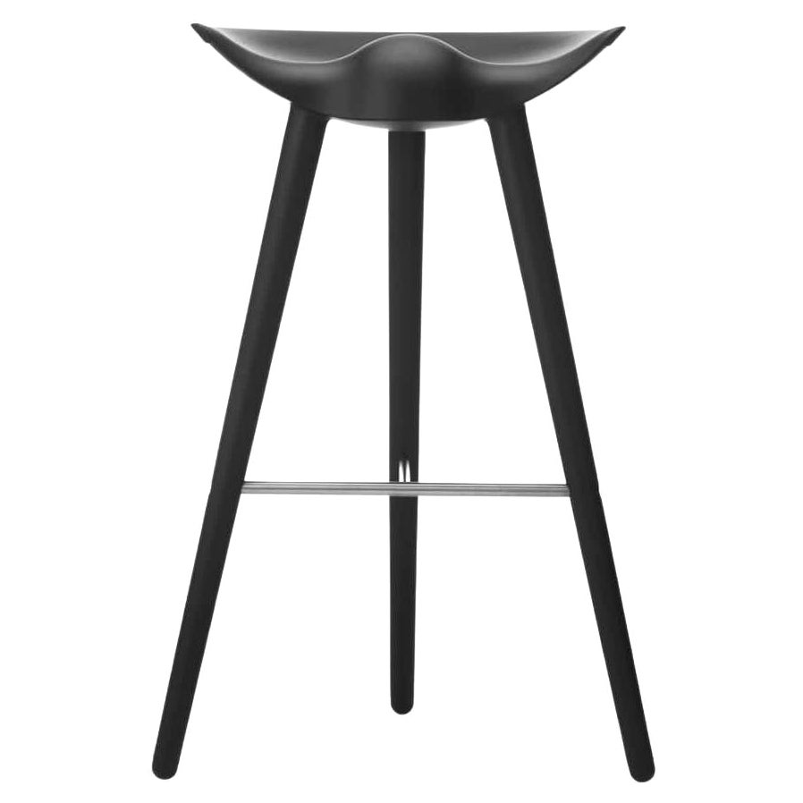 ML 42 Black Beech and Stainless Steel Bar Stool by Lassen For Sale