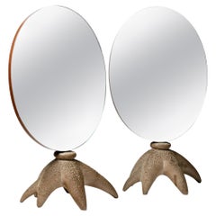 Pair of large table mirrors circa 1980 french design style of Garouste bonetti