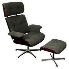 Mid-Century Modern Charles & Ray Eames Style Lounge Chair, Ottoman, Boucle