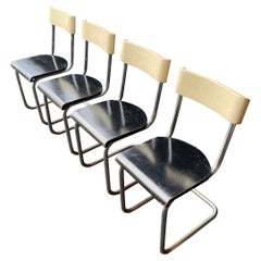 1930’s Marcel Breuer Style Bauhaus Cantilevered Chrome Set Of Four chairs 