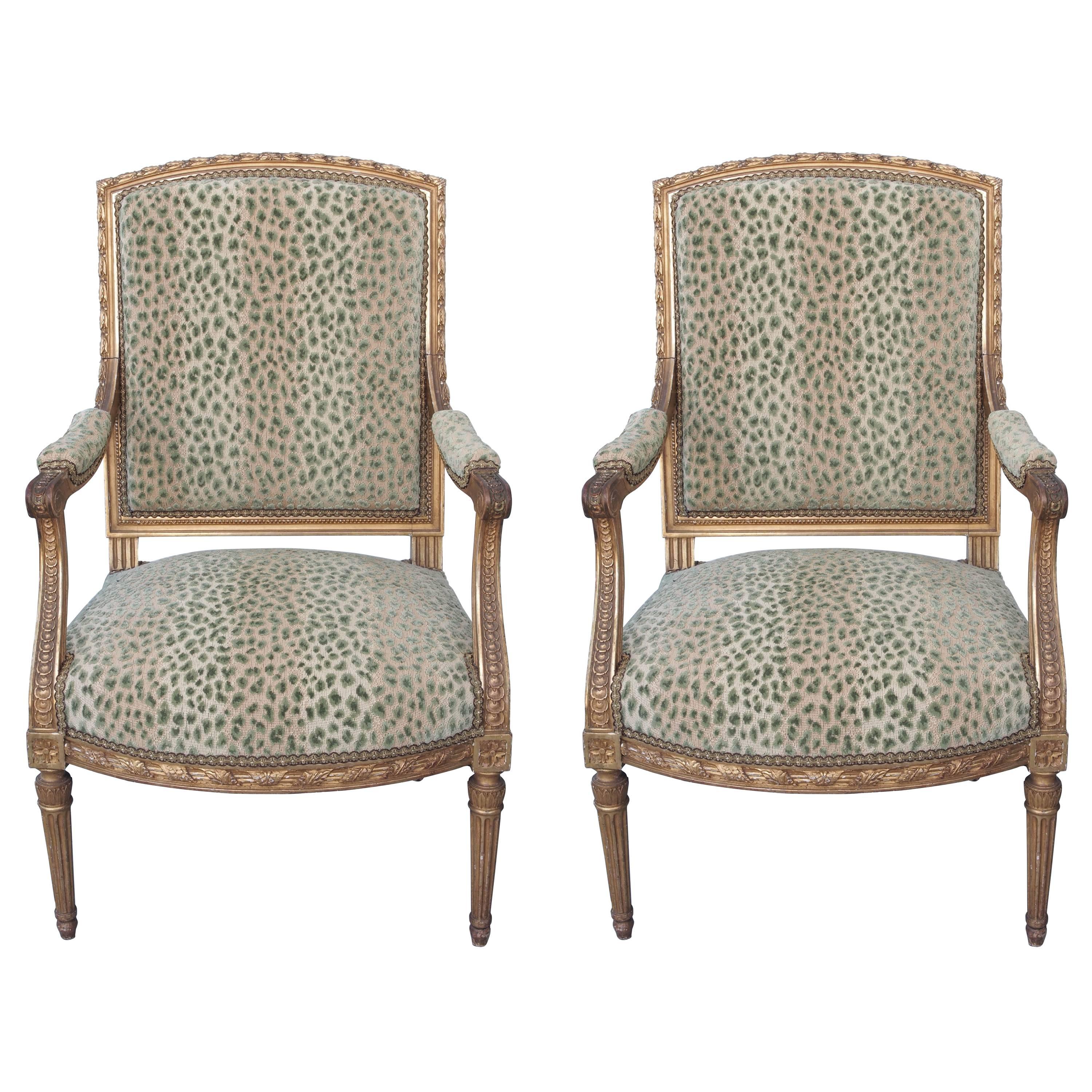 Pair of 19th Century Louis XVI Style Gilt Armchairs