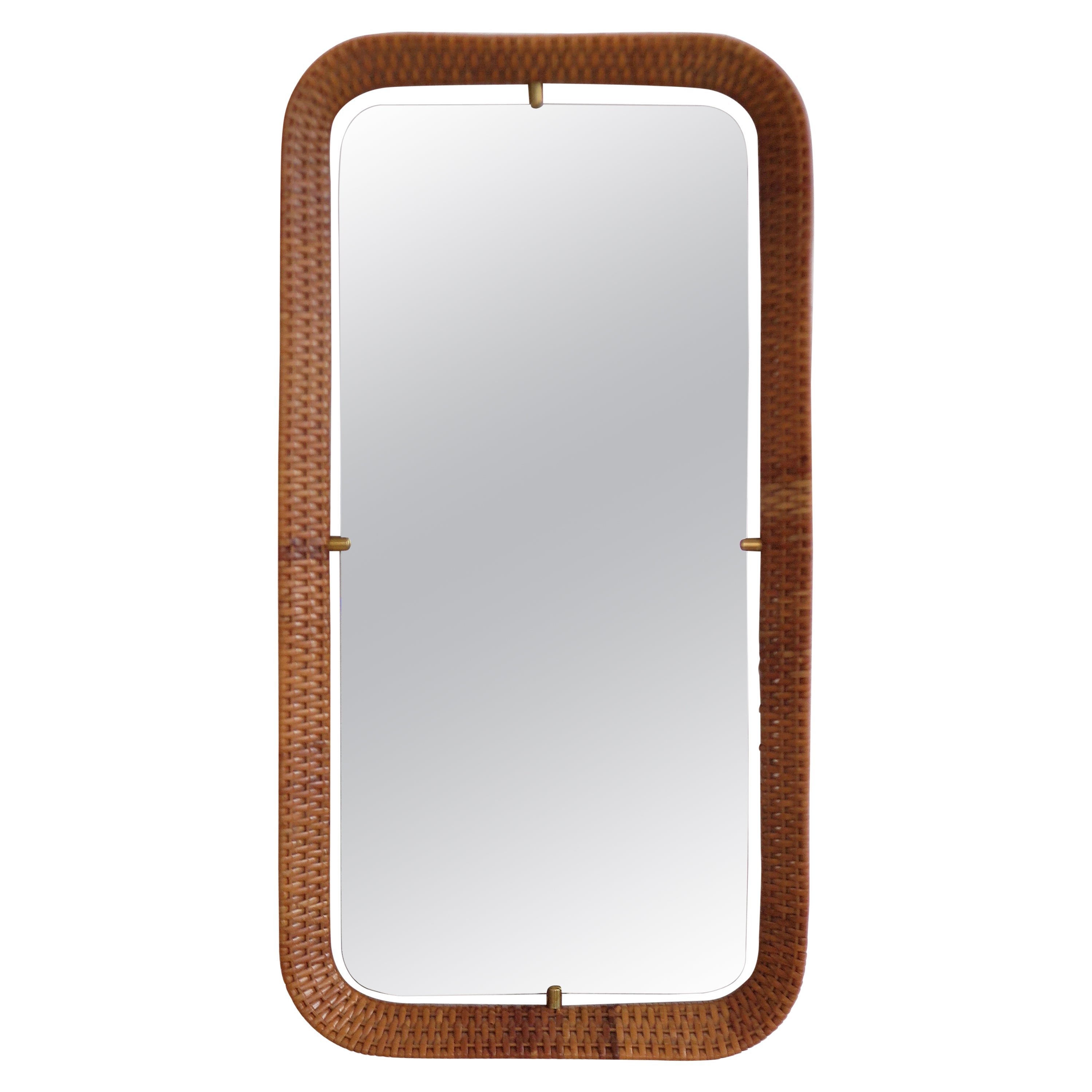 Italian Midcentury Wall Mirror with Bamboo Frame, 1960s For Sale