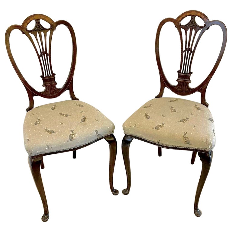 Pair of Antique Victorian Quality Mahogany Inlaid Side Chairs For Sale at 1stDibs