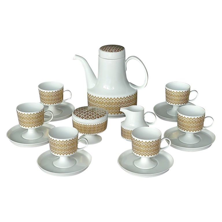 Service à Café/thé Art Déo Charles Robin – Porcelaine Blanche Liseré Or – Occasion