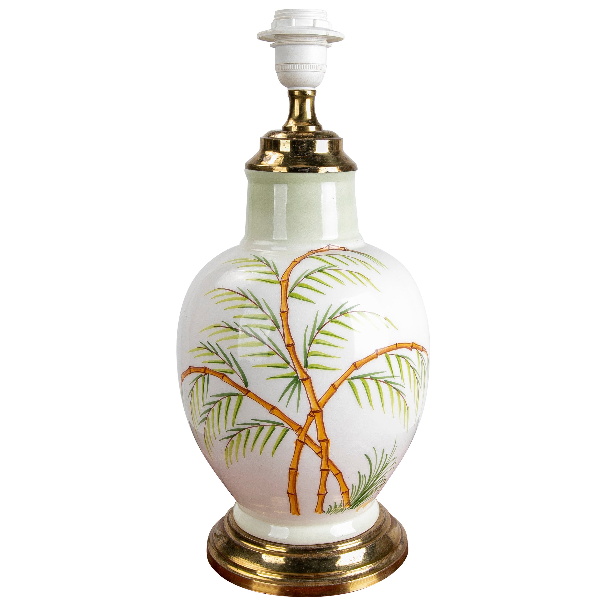 Lampe en céramique espagnole des années 1980 avec palmiers peints à la main 