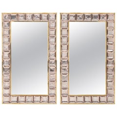 Pair of "Cubetti Rosa" Mirror in Blush Pink Murano Glass and Brass, Italy, 2022