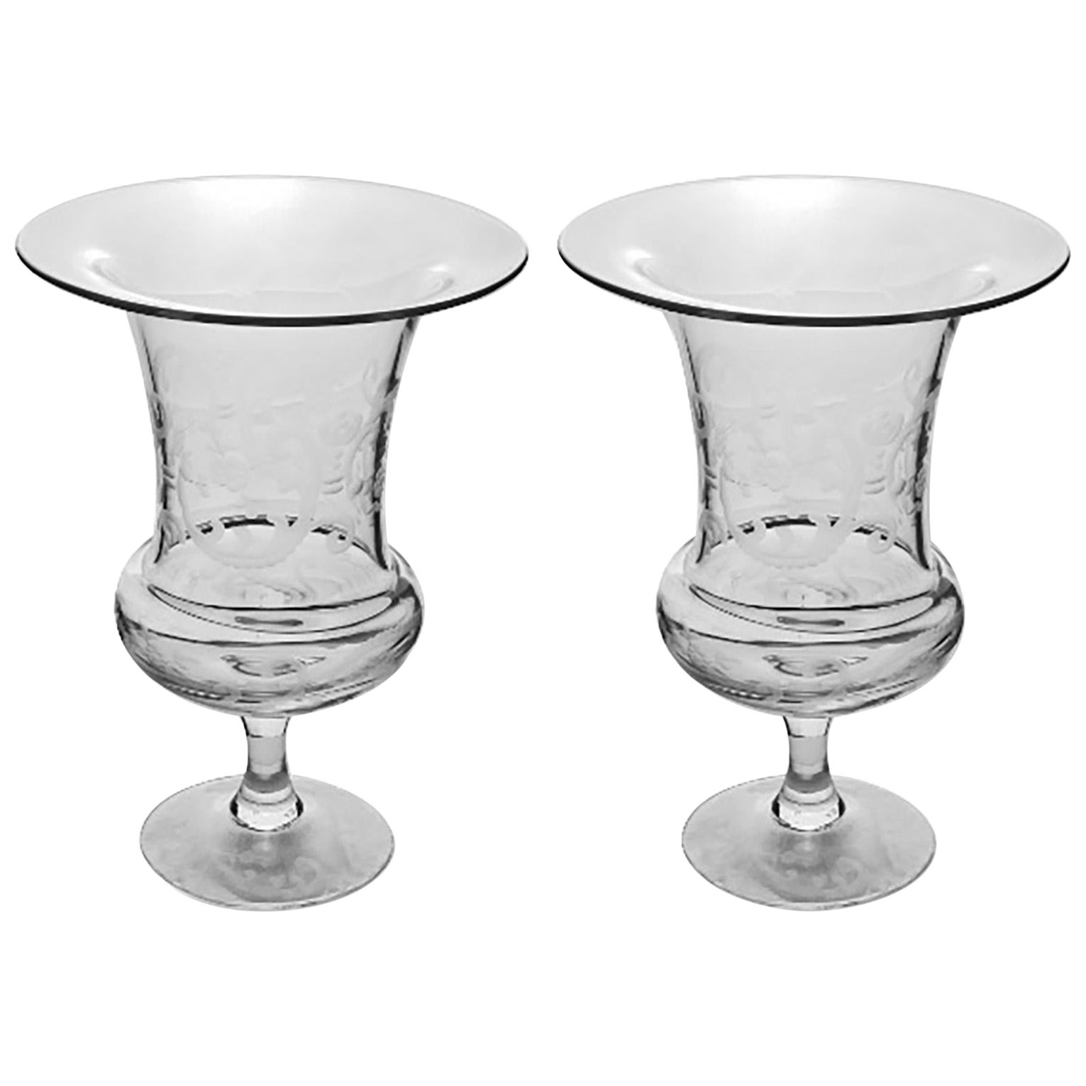 Pair of decorated glass vases  For Sale