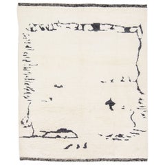 Modern Minimalist Moroccan Style Wool Rug Handmade In Ivory
