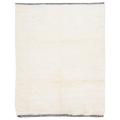 Modern Handmade Moroccan Style Wool Rug With Ivory Solid Field