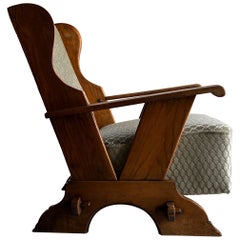 Brutalist Oak Lounge Chair, Belgium, 1930s