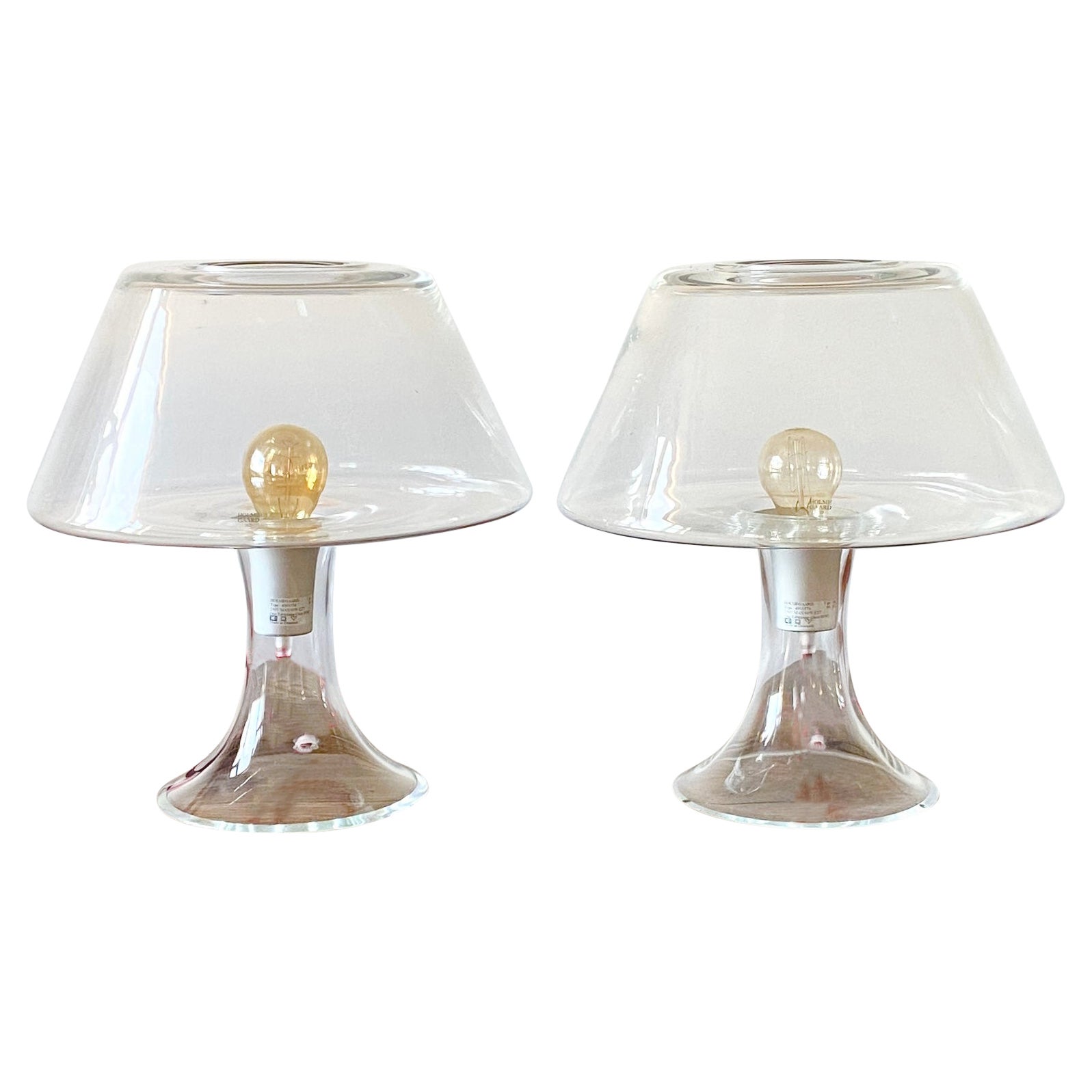Pair Scandinavian Modern Clear Glass Table Lamps by Holmegaard, Model One For Sale